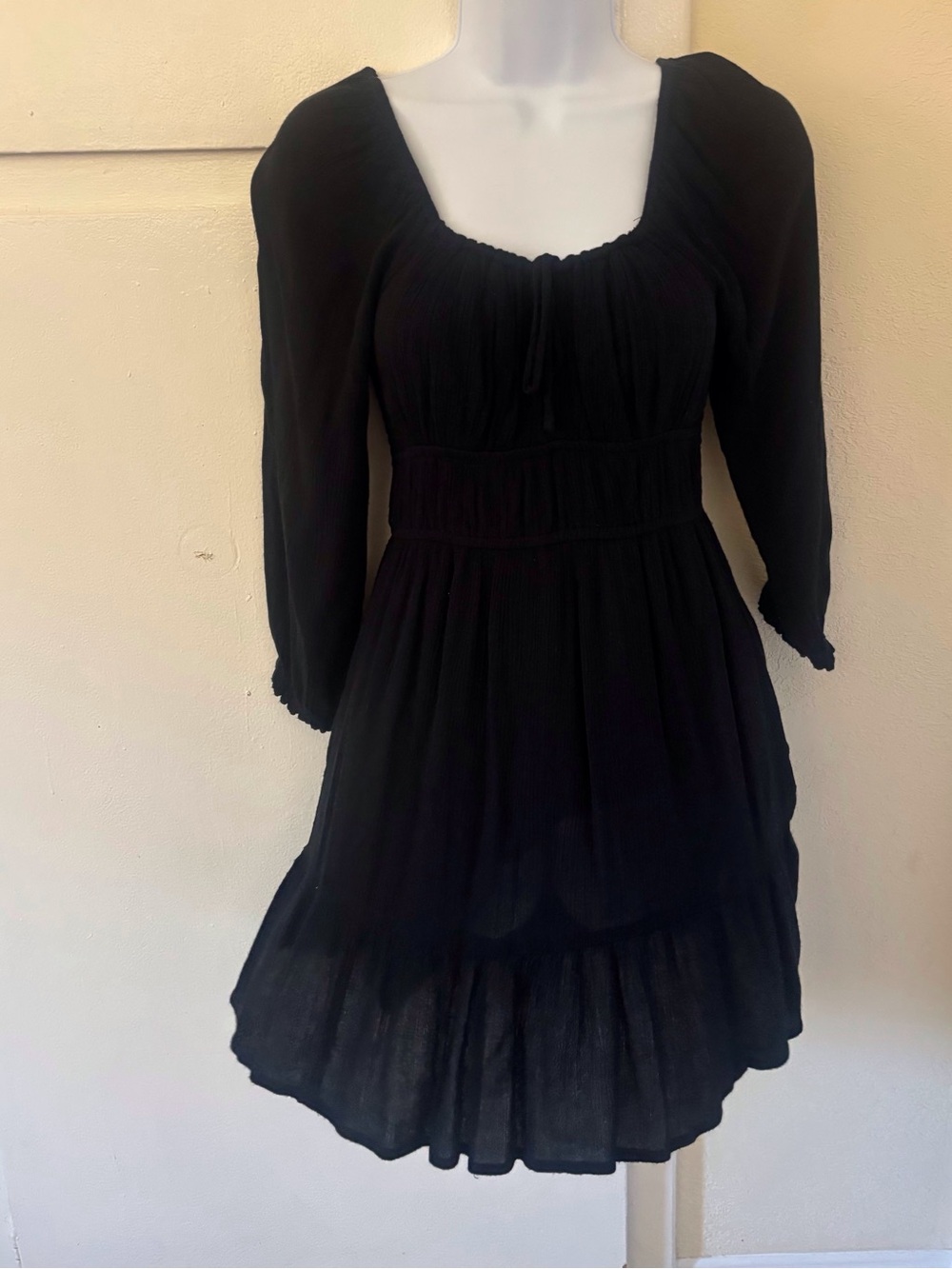 Hollister Black Square Neck Smocked Mini Dress